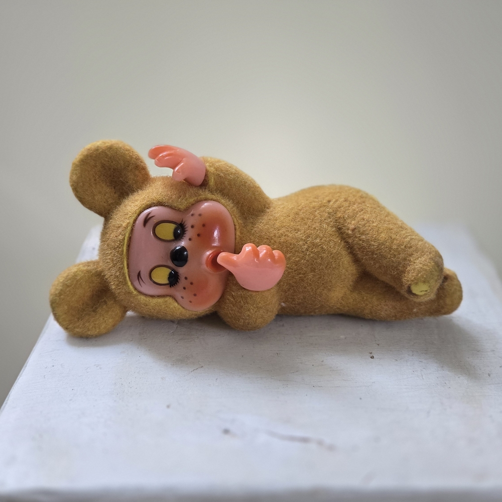 VINTAGE MONCHICHI Style Brown Stuffed Animal Toy - Mid Century